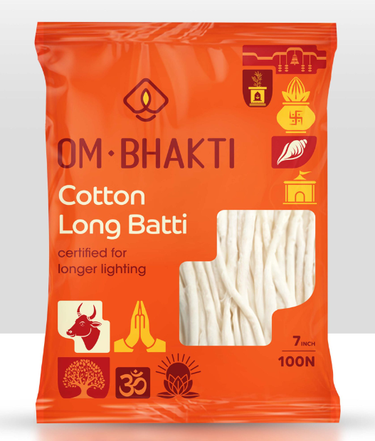Ombhakti Cotton Wicks for Diya – Long Cotton Batti 7 (100N)