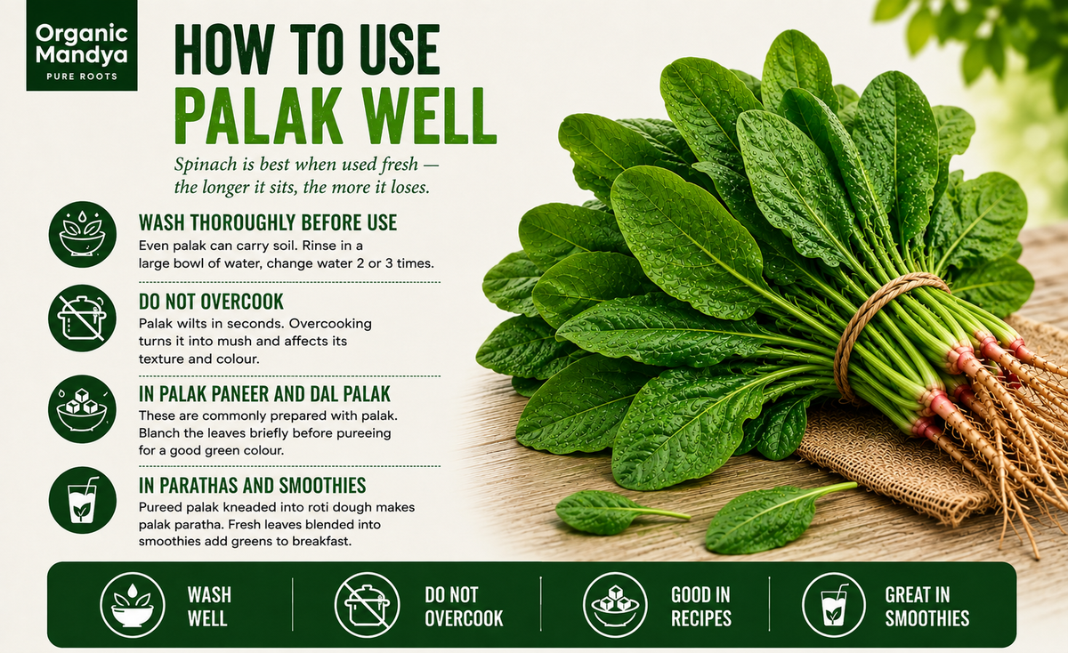 washed palak leaves