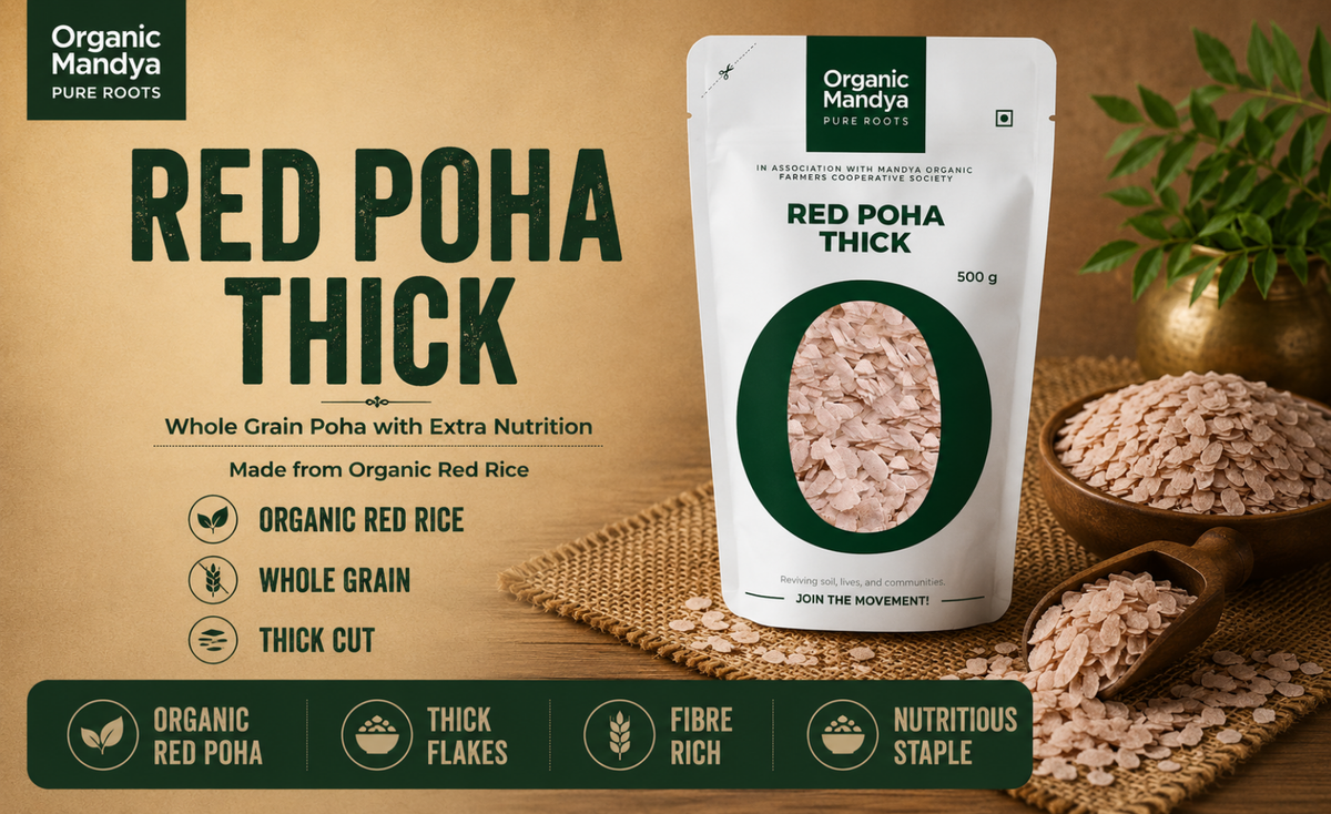 Red Poha Thick (Avalakki) Rinse, Do Not Soak | Organic Mandya