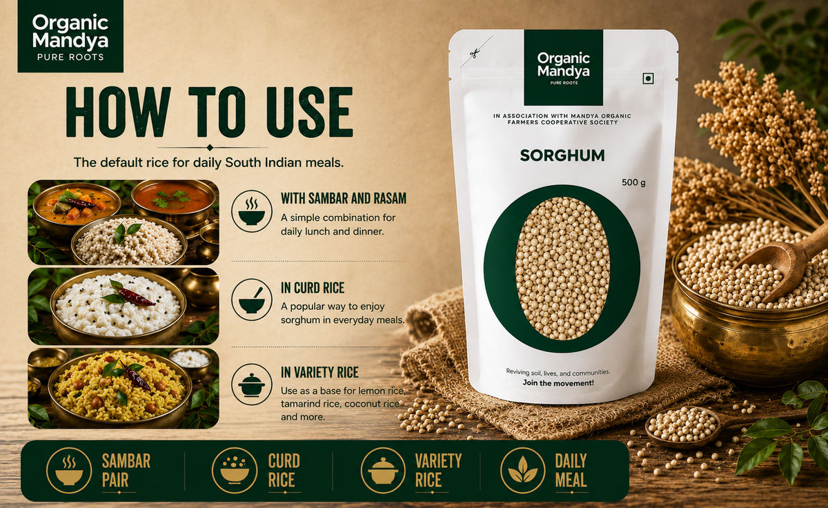 Sorghum with sambar and rasam