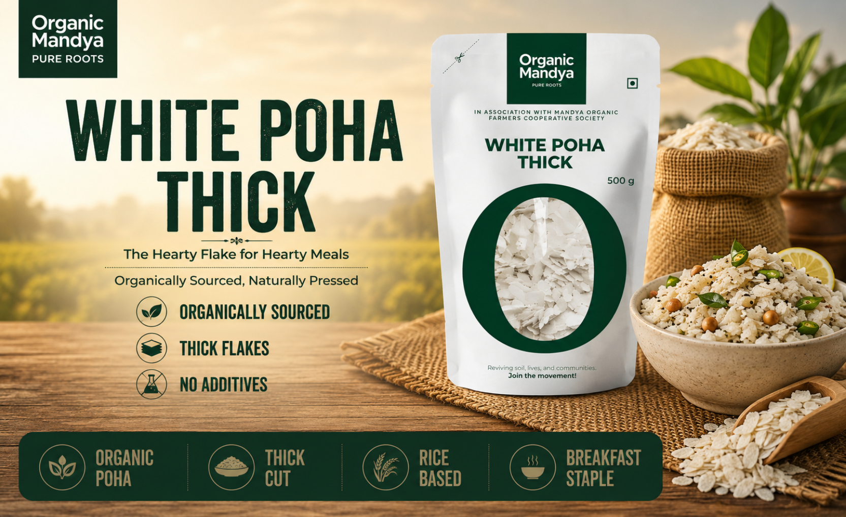 organic - white - poha - thick - 500 - gm